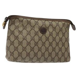 GUCCI GG Supreme Pouch PVC Leather Beige Gold